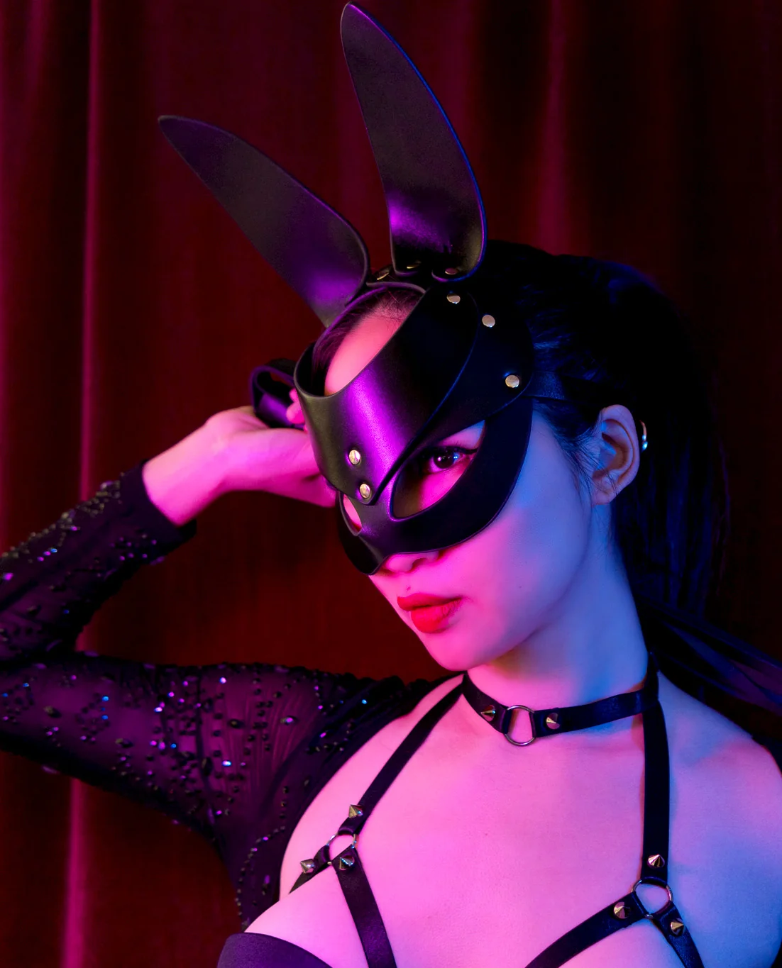 Arianna Bunny Faux Leather Mask - Image 9