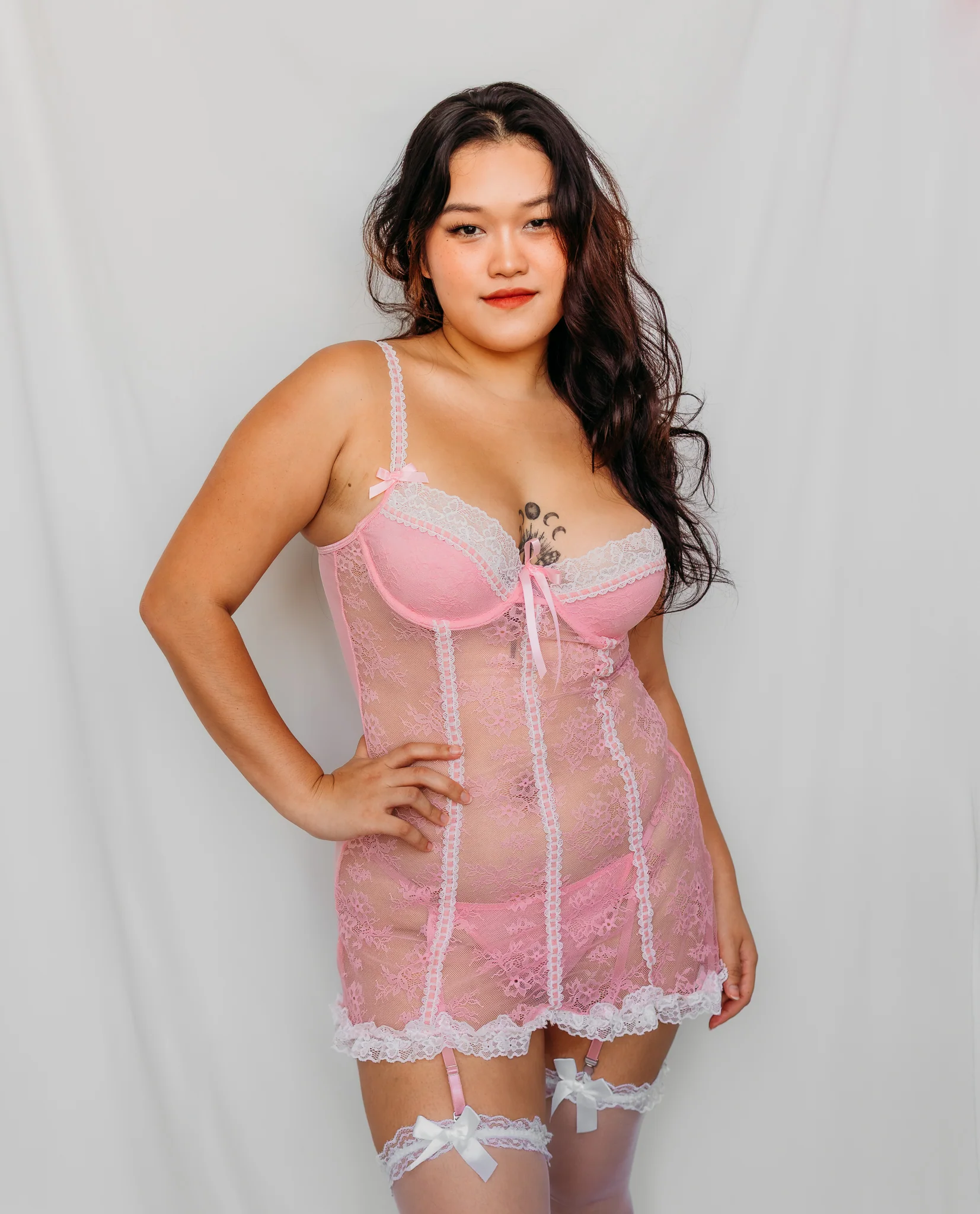 Aurora Pink Lace Bow Babydoll Set Lingerie - Image 7