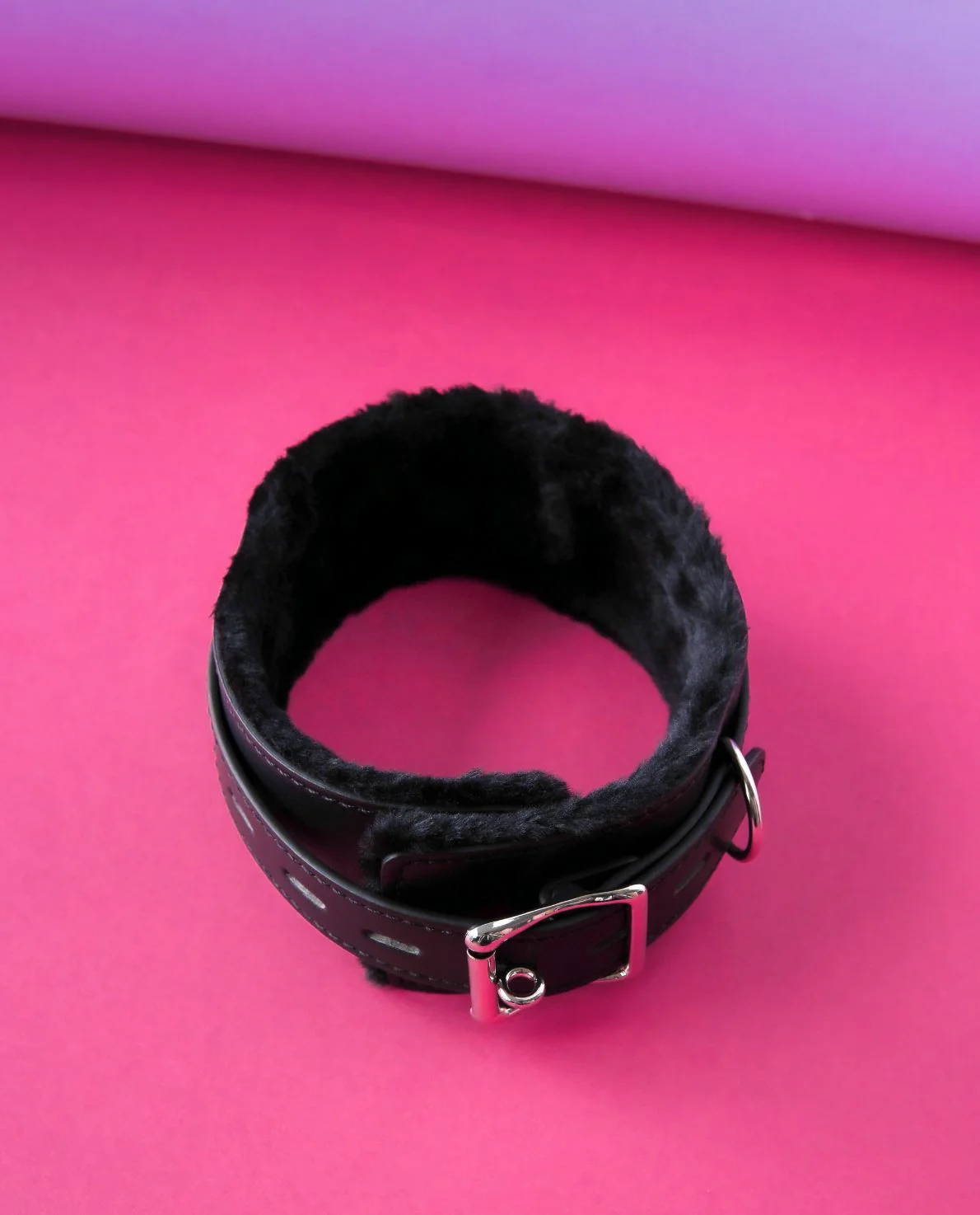 Furry Soft Bondage Collar in Faux Leather