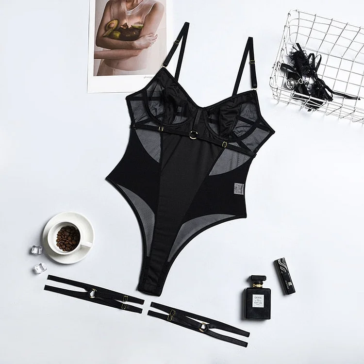Roxy Gold Ring Bodysuit With Leg Garters - Image 7